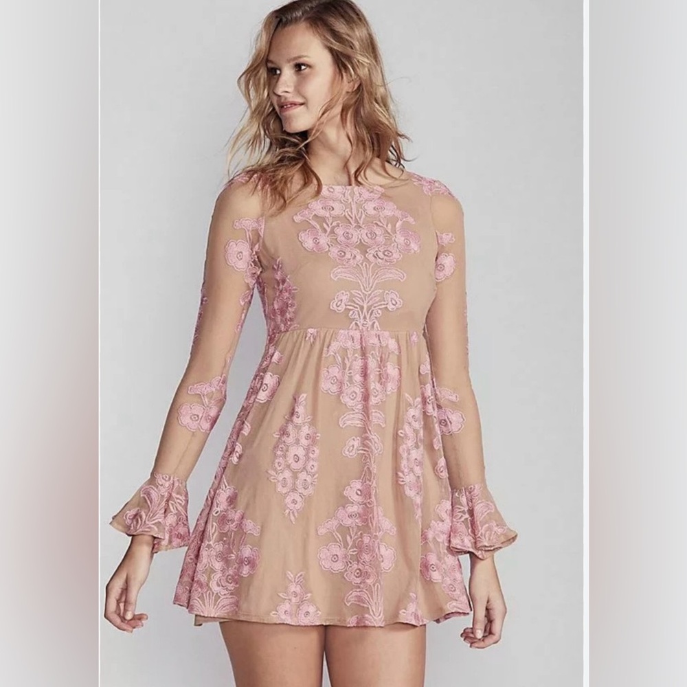 For Love And Lemons Pink Floral Long Sleeve Dress